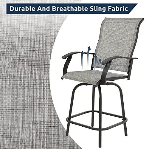 UDPATIO Patio Swivel Bar Stools Chair of 4, Outdoor Bar Height Set, All Weather High Back and Armrest Patio Stools & Bar Chairs for Backyard, Lawn Garden, Balcony and Pool, Grey White - CookCave