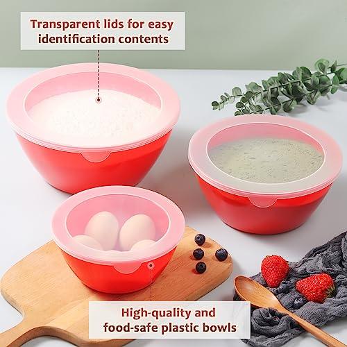 Wehome Mixing Bowls with Lids Set，Plastic Mixing Bowls for Kitchen Preparing，Serving and Storing，Set of 3-Includes 3 Bowls and 3 Lids，BPA-FREE Neat Nesting Bowls with Sealing Lids (Red) - CookCave