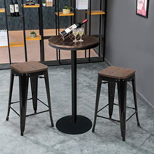 Yaheetech 26inch barstools Set of 4 Counter Height Metal Bar Stools, Indoor Outdoor Stackable Bartool Industrial with Wood Seat 331Lb, Black - CookCave