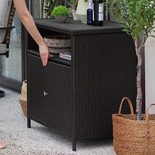 Grand patio Wicker Storage Cabinet, Indoor and Outdoor Prep Table 36" 2-Door Steel Buffet Storage Sideboard Dylan for Kitchen Outside, Brown - CookCave