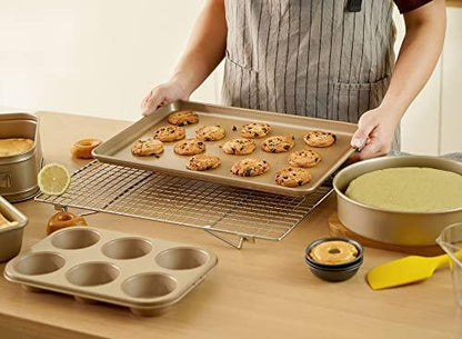 HYTK Nonstick Baking Pans Set for Starter,10x15Inch Cookie Sheet Tray 6 Cup Muffin Tin 9Inch Round and Square Springform Cake Pan 1Lb Loaf Bread Pan Carbon Steel Bakeware Gift 5pcs Non-Toxic BPA Free - CookCave