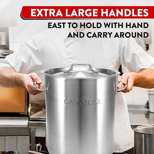 GasOne Stainless Steel Stockpot – 20qt Stock Pot with Lid and Capsule Bottom – Heavy-Duty Cooking Pot for Beer Brewing, Soup, Seafood Boil – Satin Finish Stainless Steel Soup Pot - CookCave