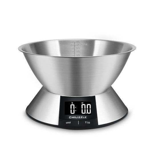CHILIZZLE Food Scale with 304 Stainless Steel Bowl, Measures Liquids and Dray Ingredients, Digital Kitchen Weight Scale for Cooking or Baking - CookCave