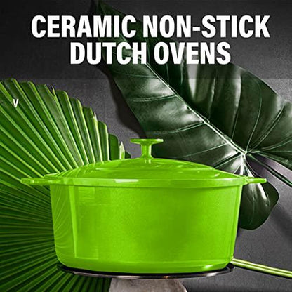 Granitestone Dutch Oven, 5 Quart Ultra Nonstick Enameled Lightweight Aluminum Dutch Oven Pot with Lid, Round 5 Qt. Stock Pot, Dishwasher & Oven Safe, Induction Capable, Healthy 100% PFOA Free, Green - CookCave