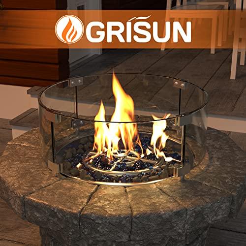 Grisun Round Fire Pit Glass Wind Guard - 23 x 23 x 6 inch for Fire Pit Burner Ring Kit 18 Inch, Thick 5/16 inch Heat-Resistant Tempered Glass Guard for Ciays and Yaheetech 28 inch Fire Pit Table - CookCave