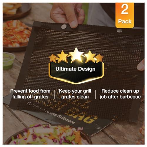 Grilling Accessories , 2 PCS BBQ Mesh Grill Bags , Reusable Non-Stick Grilling Pouches For Charcoal , Gas , Electric , Outdoor Grill & Smoker , Large Size 12.5 x 10.6 , Easy To Clean , Heat Resistant , Dishwasher - Safe , Gifts For The Barbecue Lover - CookCave