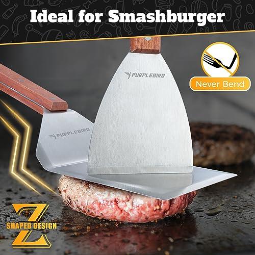 PURPLEBIRD Extra Large Grill Spatula Set Stainless Steel Smash Burger Spatula Kit, 5.5 x 5 inch BBQ Griddle Spatula and Grill Scraper, Griddle Tools, Grill Utensils for Camping - CookCave