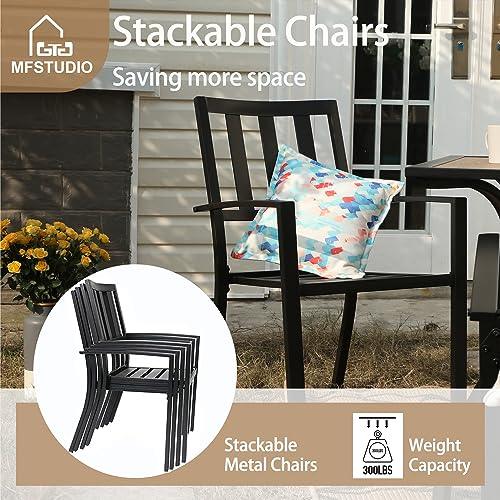 MFSTUDIO 6 Piece Patio Dining Metal Chairs,Outdoor Wrought Iron Seating Stackable Bistro Chairs - Supports 301 LBS,(Black) - CookCave