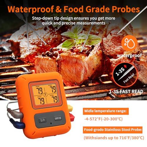 Wireless Meat Thermometer with 4 Meat Probes Remote Cooking Food Thermometer with Alarm Calibration & Timer 500FT Digital Cordless Thermometer for Kitchen Outdoor BBQ Smoker Oven Grill Fryer Beef - CookCave