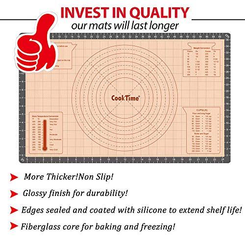 Silicone Pastry Baking Mat Non Stick-Large Rolling Dough with Measurements-Non Slip Pizza,Fondant,Pie,Cake Baking Mat - 26 x 16 Inch By Cook Time - CookCave