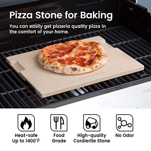 ROCKSHEAT Pizza Stone 12in x 15in Rectangular Baking & Grilling Stone, Perfect for Oven, BBQ and Grill. Innovative Double - faced Built - in 4 Handles Design - CookCave