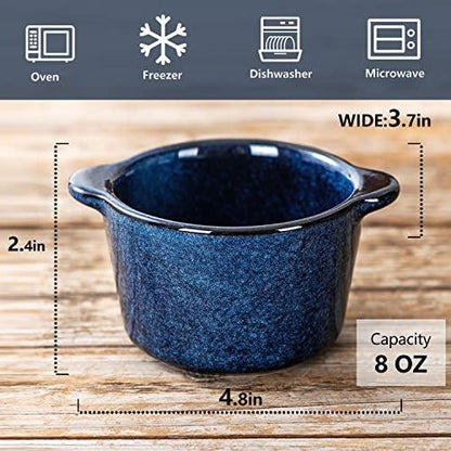 Creme Brulee Ramekins Ceramic Bowls - VICRAYS Mini Custard Cups 8 oz oven Safe Bowls Souffle Dishes for Baking Individual Casserole Dipping Sauce Pioneer Woman Bakeware Set of 6, Blue - CookCave