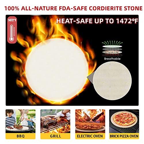 5 PCS Round Pizza Stone Set, 13" Pizza Stone for Oven and Grill with Pizza Peel(OAK),Serving Rack, Pizza Cutter & 10pcs Cooking Paper for Free, Baking Stone for Pizza, Bread - CookCave