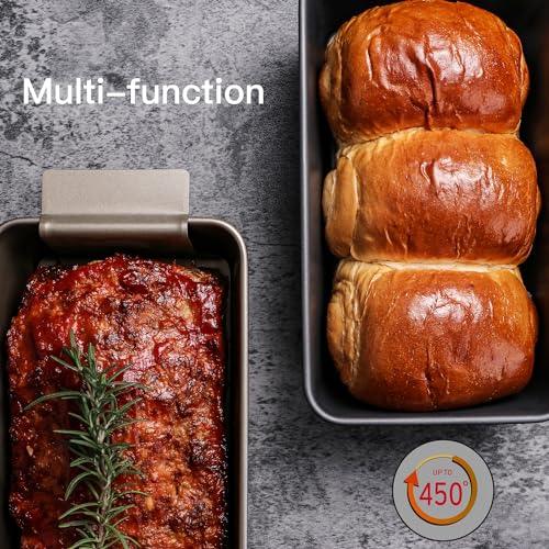 HONGBAKE 4 Pack Meatloaf Pan with Drain Tray, 9 x 5 Inches Loaf Pans with Insert, Nonstick Meat Loaf for Baking, Grey - CookCave