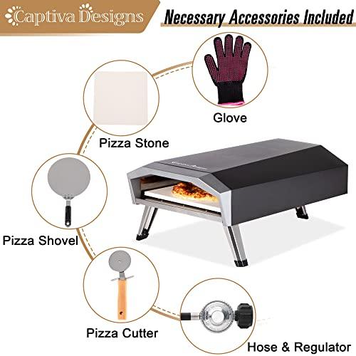 Captiva Designs Portable Outdoor Pizza Oven, Gas Pizza Oven for 13" Pizza, Propane Pizza Maker with Necessary Accessories - Ideal for Any Outdoor Kitchen - CookCave