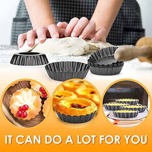 Cyimi 12 pcs Egg Tart Molds, 3" Mini Tart Pans Removable Bottom, Cupcake Cake Muffin Mold Tin Pan Baking Tool, Reusable Quiche Bakeware Carbon Steel for Pies, Quiche, Cheese Cakes, Desserts - CookCave