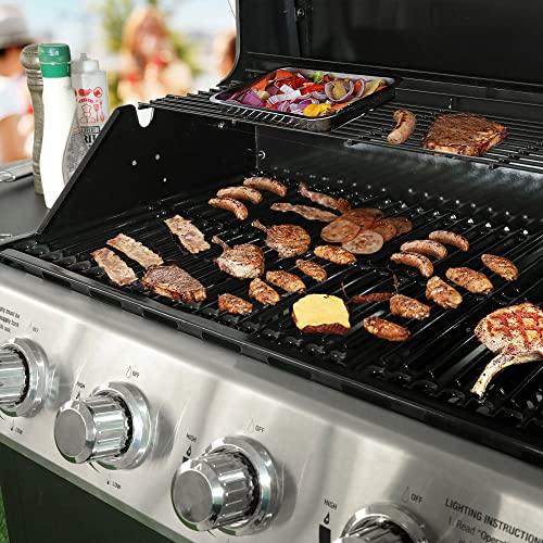 Grill Boss Outdoor BBQ 4 Burner Propane Gas Grill for Barbecue Cooking with Side Burner, Lid, Wheels, Shelves and Bottle Opener, Black - CookCave