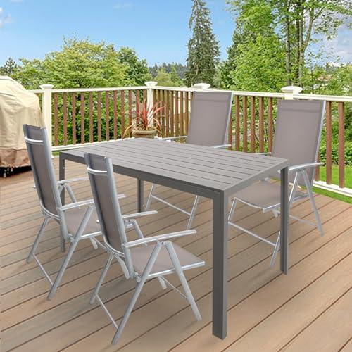 LUCKYERMORE Outdoor Dining Table for 6 Person, 55” Rectangular Patio Dining Table with Aluminum Frame, Metal Table for Deck, Garden, Backyard Use, Grey Wood Look - CookCave