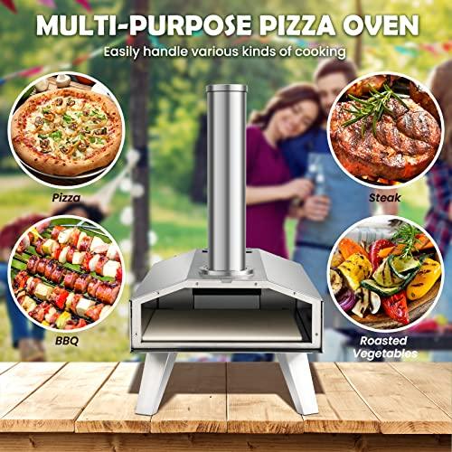 Giantex Outdoor Pizza Oven with 12'' Pizza Stone, Foldable Legs, Portable Stainless Steel Pizza Maker for Outside, Wood Pellet Fired Pizza Oven for Camping Picnic Backyard Family Gathering - CookCave