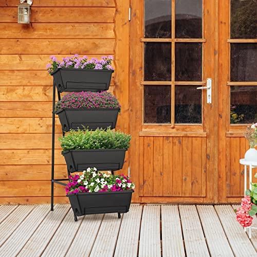 OYEAL Raised Garden Bed 4 Tier Vertical Garden Planter Indoor Outdoor Raised Planter Box with Legs Elevated Herb Garden Planter for Flowers Vegetables Plants, Black - CookCave