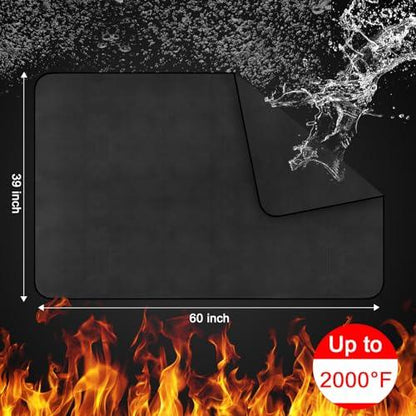 Under Grill Mat for Outdoor Grill, 39 x 60 Inch Fireproof Indoor Fireplace Mat for Fire Pit, Charcoal Gas Grills, Waterproof & Oilproof BBQ Protector for Deck, Ground, Patio, Grass - CookCave