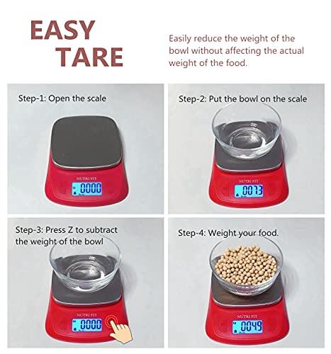 NUTRI FIT Ultra Slim Food Scale Digital Kitchen 1g Increment Measure in lb oz ml High Precision Weight in Grams and oz for Coffee Making, Meal Prep - Red/Stainless Steel - CookCave
