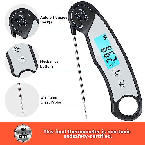 Meat Thermometer for Grill,Cooking and BBQ.Waterproof Instant Read Food Thermometer with Backlight,Calibration and Power Display.Digital Food Probe for Candy,Oil,Liquid.(Black-Silver) - CookCave