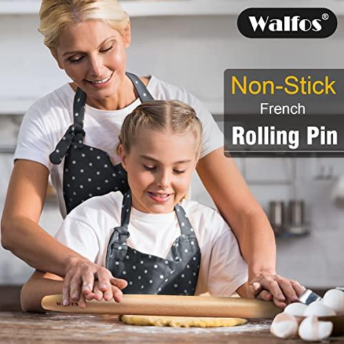 WALFOS French Rolling Pin and Silicone Baking Mat Set, Non-Stick Beech Wood Rolling Pin 15.7 Inch and Pastry Mat for Best Pie Crust, Cookie, Pasta and Pizza Dough - CookCave