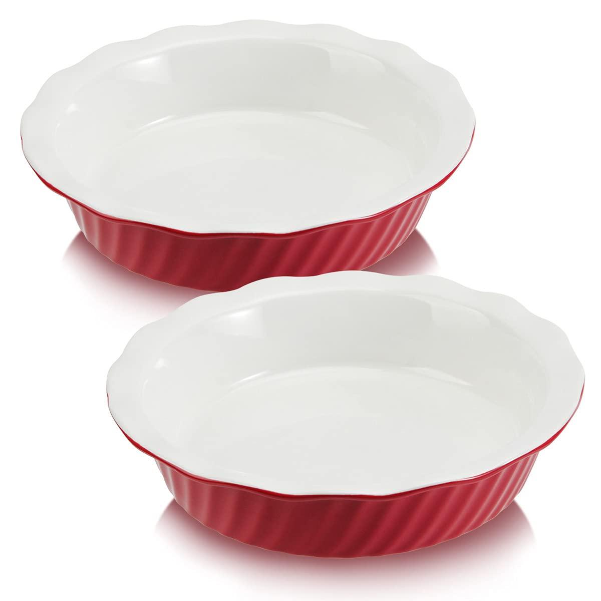 WERTIOO Pie Pan 9 Inch 2 Pack, Ceramic Pie Dish, Pie Plate for Dessert Kitchen, Round Baking Dish Pan for Dinner (Rouge Red) - CookCave