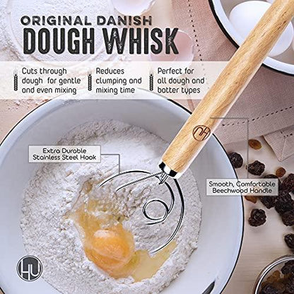 Bread Making Tools and Supplies - Set of 3 - Danish Dough Whisk, Bread Lame, Bench Scraper - Dough Hook with Bread Scraper, Lame Bread Tool, Blades - Great for Baking Sourdough, Pizza, Pastry by LHU - CookCave