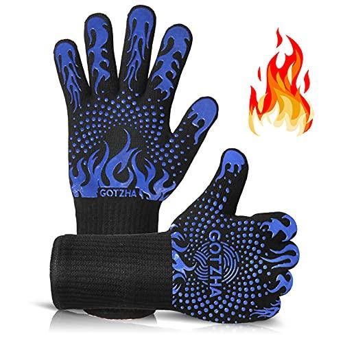 GOTZHA BBQ Gloves for Smoker, 1472℉ Extreme Heat Resistant Gloves, 14 Inch Silicone Non-Slip Grill Gloves with Extra Long Cuff, Safe Oven Gloves for Barbecue, Fryer, Baking, Outdoor Camping - CookCave