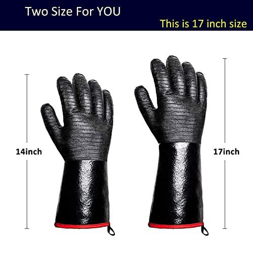 932°F Heat Resistant Gloves Non-Slip BBQ Gloves Waterproof Kitchen Gloves Fireproof Grilling Gloves Oil Resistant Barbecue Gloves Neoprene Coated Black Gloves for Fryer, Baking, Oven, Smoker,17in - CookCave