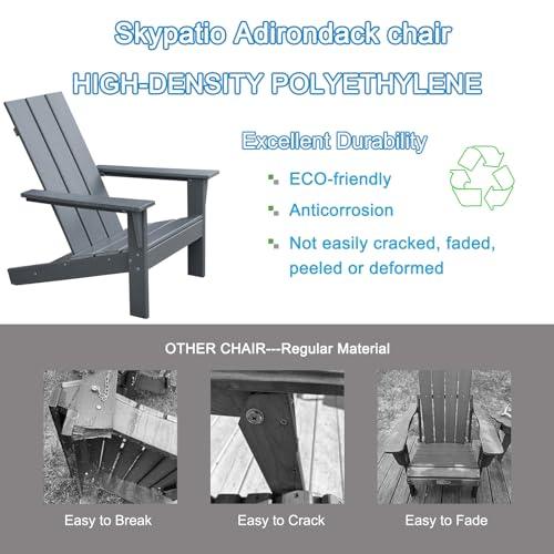 Skypatio Adirondack Chair, All-Weather Patio Fire Pit Chairs High-Density Polyethylene Adirondack Chairs for Porch, Balcony, Garden, Deck, Lawn, Backyard, Grey - CookCave