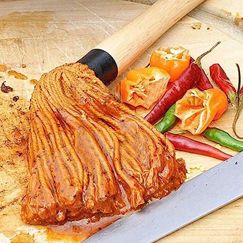 Amosfun 2Pcs BBQ Basting Mops Sauce Brushes, Cotton Fiber Brush and Wood Handle Dish Mop For Roasting or Grilling Kitchen Supply - CookCave