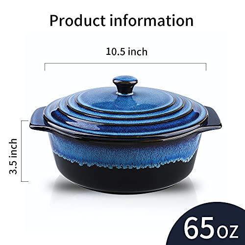 KOOV Ceramic Casserole Dish with Lid Oven Safe, 2 Quart Casserole Dish, Covered Round Casserole Dish Set, 9 inch Baking dish With Lid for Dinner, Deep Casserole Cookware Set, Reactive Glaze - CookCave