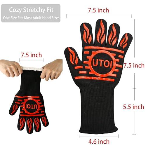 UTOI BBQ Grill Accessories Kit, 1472°F Heat Resistant BBQ Gloves Oven Mitts & Meat Shredder Claws & Silicone Sauce Basting Brush for Safe Grilling, Baking, Barbecue, Smoker & Outdoor Cooking - CookCave