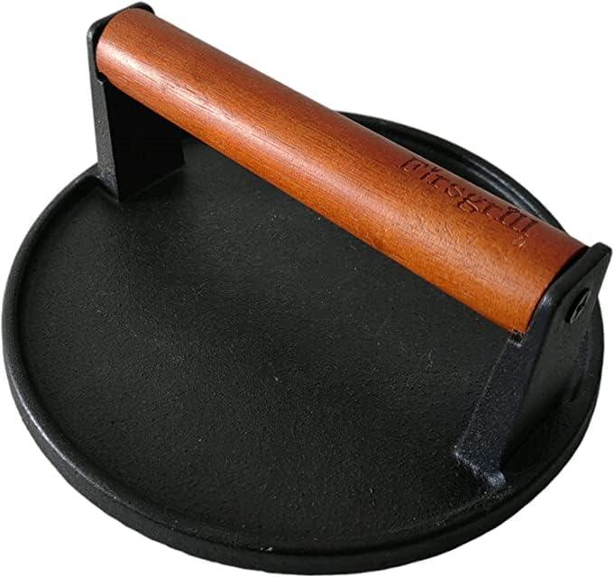 Firsgrill Burger Press 7.08" Round & 8.3‘’X4.3”Rectangle Heavy-Duty Cast Iron Smash Meat Steak With Wood Handle for Blackstone Camp chef Pitboss Weber Treager Griddle Grills (Round & Rectangle) - CookCave