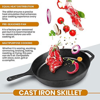 Utopia Kitchen Pre-Seasoned Cast Iron Skillet With Lid - 12 Inch Nonstick Frying Pan - Safe Indoor & Outdoor Grill Cookware - CookCave