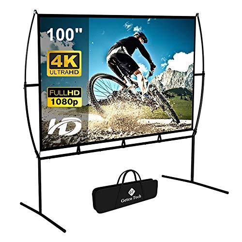 Projector Screen with Stand Foldable Portable Movie Screen 100 Inch（16：9）, HD 4K Double Sided Projection Screen Indoor Outdoor Projector Movies Screen for Home Theater (100 Inch) - CookCave