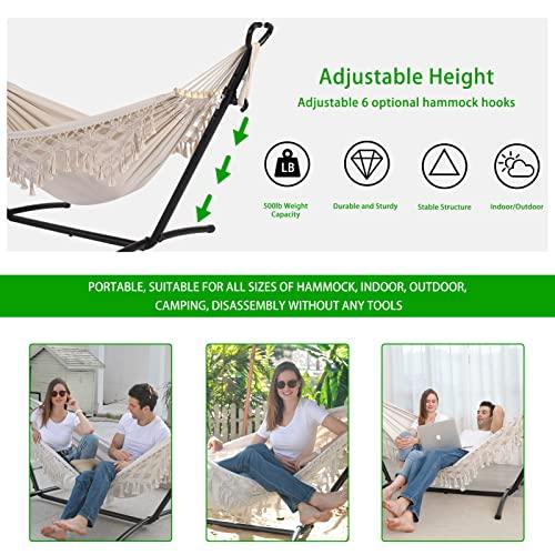 SXSEAGLE Double Hammock with Stand Upgraded Phone Holder Portable Heavy Duty Stainless Steel Indoor Outdoor Patio Yard Beach with Carrying Case （2022 Beige） - CookCave