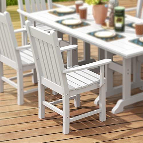 WestinTrends Malibu Classic Outdoor Dining Chairs with Arms, All Weather Poly Lumber Adirondack Patio Chairs Restaurant Bistro Chairs Support 350 LBS, Arched Backrest and Curved Seat, White - CookCave