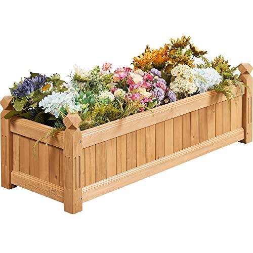 Yaheetech 43.5″ L×16″ W×14″ H Wooden Raised Garden Bed, Horticulture Wood Rectangular Garden Planter Outdoor, Raised Planter Box for Yard/Greenhouse/Vegetable/Flower/Herbs, Light Brown - CookCave