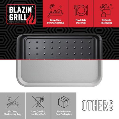 Blazin' Grill Prep & Serving Trays | Set of 2 Stackable, Melamine Trays | Serving Tray & Marinating Tray | Serving Platter for Plating Food & BBQ Prep Tub for Marinating Meats | Grill Accessories | - CookCave