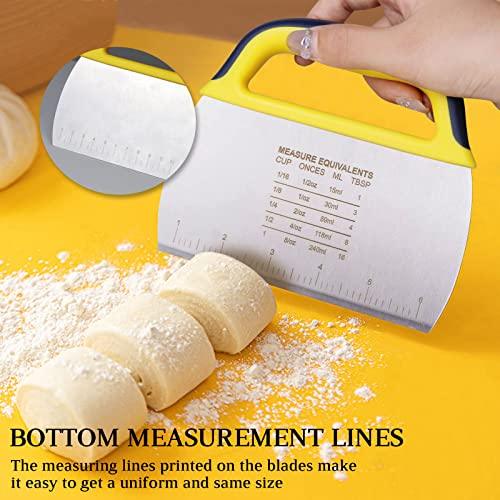 YGDZ Dough Scraper Chopper 2 Pcs, Stainless Steel Dough Cutter With Grip, Plastic Bench Scraper with Measuring Scale, Multipurpose Pizza Cutter, Pastry, Food Scraper for Baking, Dough, Bread, Cake - CookCave