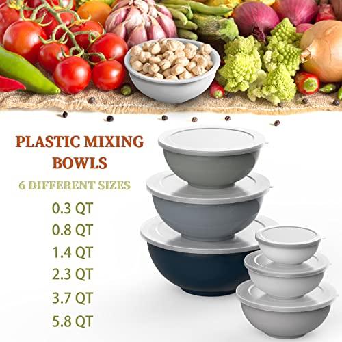Umite Chef Mixing Bowls with Airtight Lids, 18 Piece Plastic Nesting Bowls Set Includes Measuring Cups, Microwave Safe Mixing Bowl Set Great for Mixing, Baking, Serving, Dishwasher (Gray Ombre) - CookCave