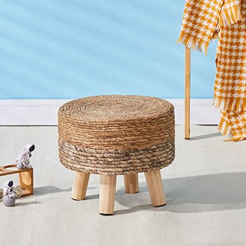Cpintltr Ottoman Outdoor Sea Grass Stool Poufs Hand Woven Round Foot Stool for Sofa Desk Soft Step Stool Padded Foot Rest Multiple Colors Decorative Furniture Natural/Brown - CookCave