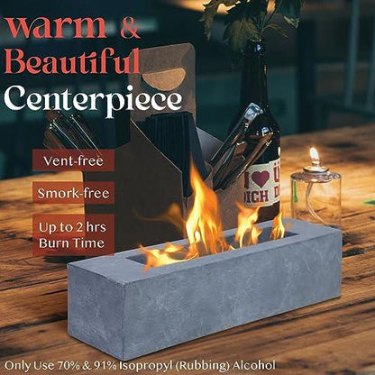 Large Rectangle Tabletop Fire Pit - Portable Bioethanol Fuel Concrete Smokeless Fire Bowl Table Top Firepit - Tabletop Fireplace - Rubbing Alcohol Smores Maker Personal Fireplace for Indoor Outdoor - CookCave