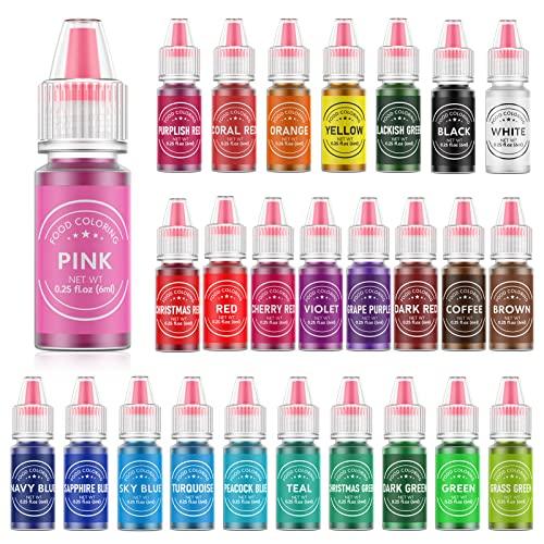 Food Coloring for Baking - 26 Vibrant Cake Coloring Liquid Set for Dessert Decorating, Food Grade Food Dye for Icing,Fondant,Cookies,Easter Egg,Making DIY Supplies Kit- 0.25 Fl. oz (6 ml)/Bottles - CookCave