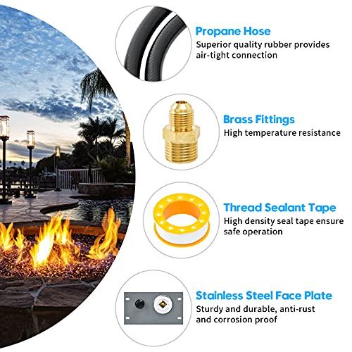 briidea Propane Fire Pit Hose Kit, All-in-One Fire Pit Ignition Kit Includes Air Mixer Valve, Key Valve, Propane Regulator with 4ft Hose, PVC Hose - CookCave