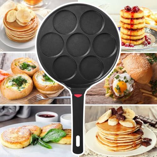 CAINFY Pancake Pan Maker Nonstick Induction Compatible, 10.5 Inch Mini Non Stick Silver Dollar Grill Blini Griddle Crepe Pan,7 Molds Cake Egg Cooker Skillet for Kids Gifts - CookCave